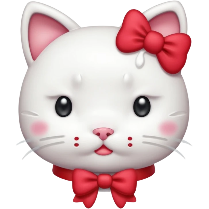 crying Hello Kitty from Sanrio, tears on cheeks, classic style, white cat with red bow, simple background emoji