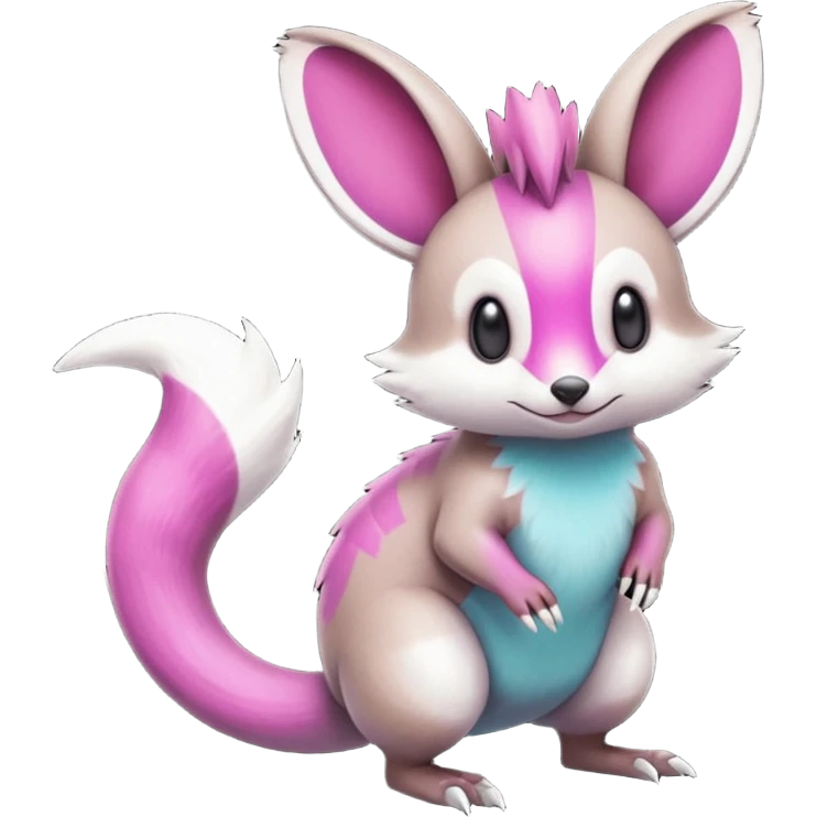 cyan-Magenta-gradients Minccino-Emolga-Numbat-Sergal-fusion-hybrid-animal-creature, full body emoji