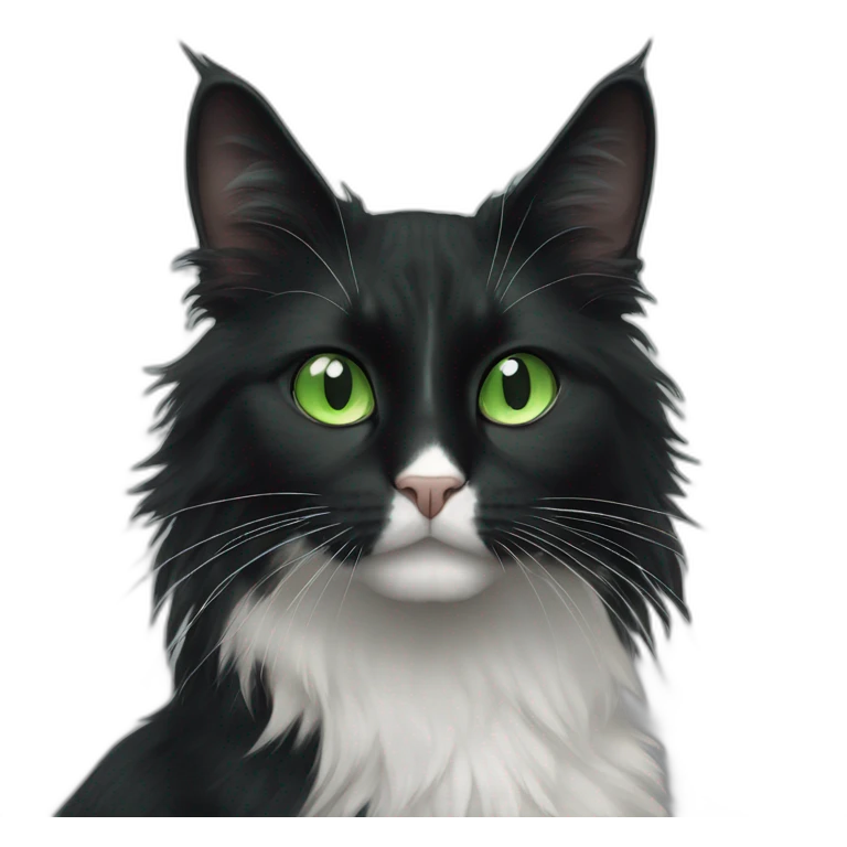 dumb looking tuxedo cat long haired green eyes emoji