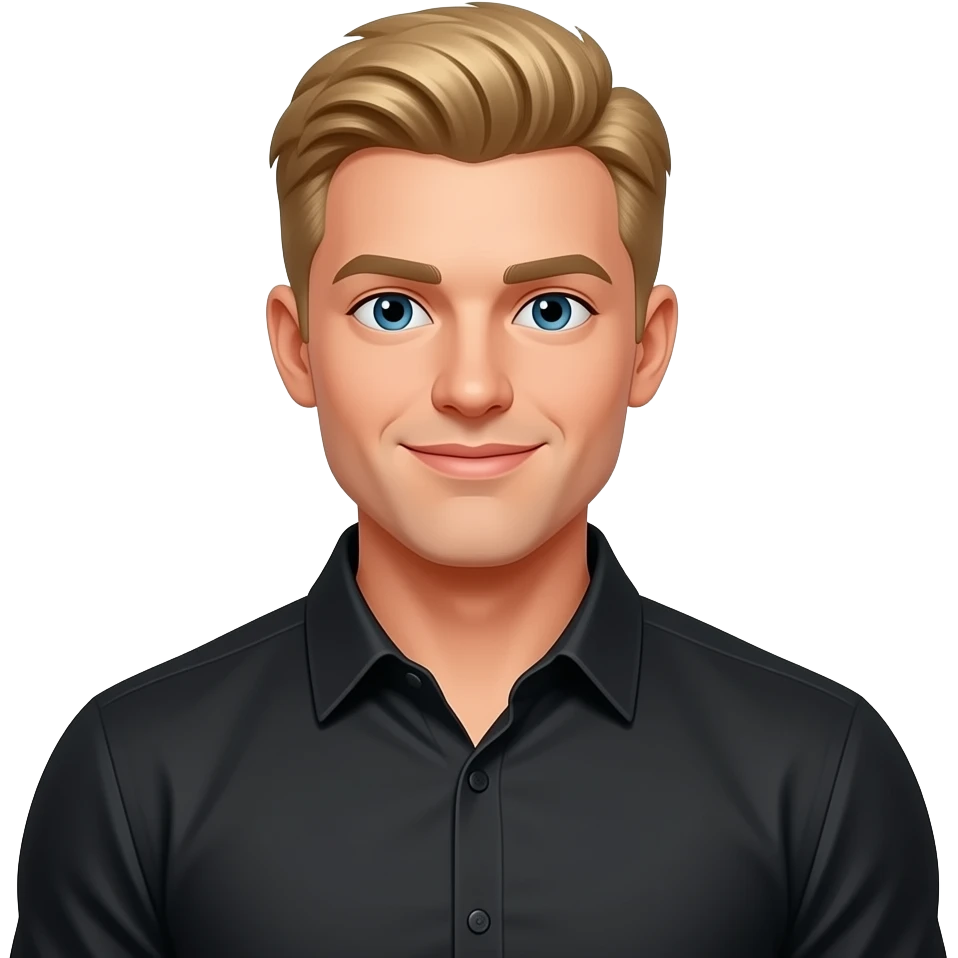 blonde IT guy muscular black button down emoji