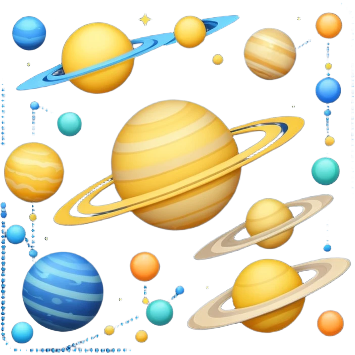 planets with dotted lines and measurement symbols between them, evoking trigonometry emoji
