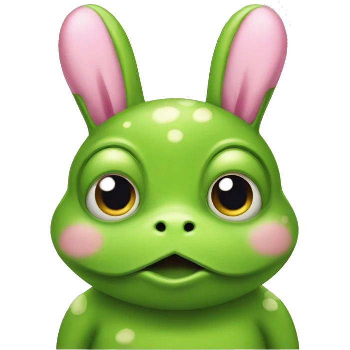 green frog with pink bunny ears emoji