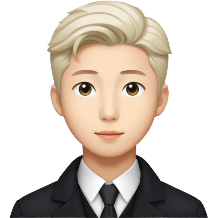 Kim namjoon  wearing black coat ,white shirt in formal way emoji