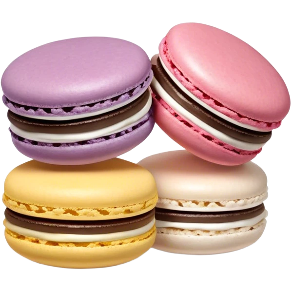 Cinematic Realistic Macaroon Dessert Emoji, showcasing colorful, delicate meringue-based cookies with a crisp exterior rendered with vibrant textures and playful, soft lighting. emoji