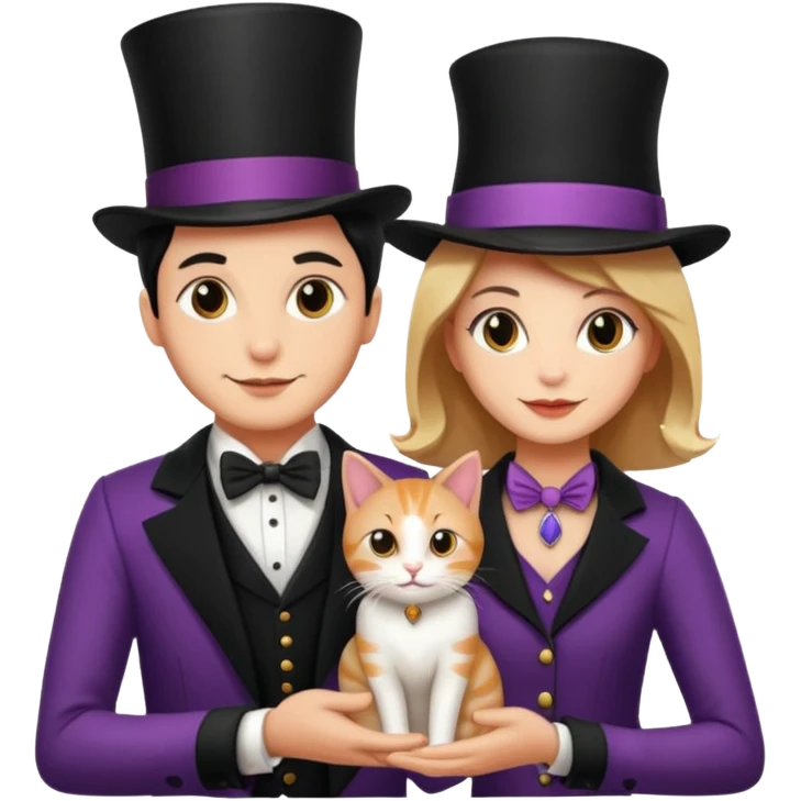 magician couple and their pet cat emoji