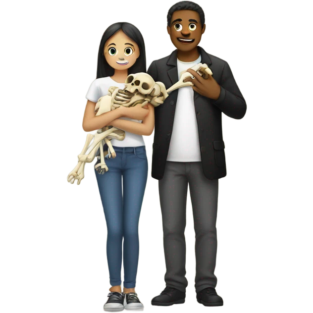 Guy holding a girl while holding bones emoji