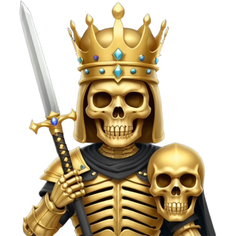 Golden skull with crown now make it with a worrior sowrd with a skull body emoji
