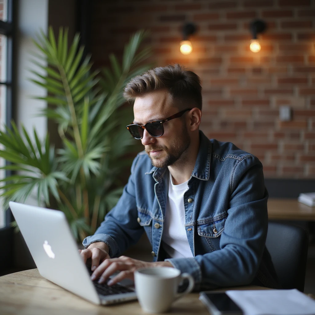 a guy wearing a cool sunglasses working on laptop emoji