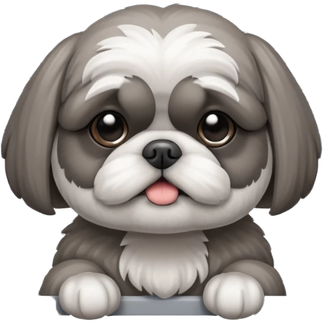 cute all grey shih tzu BEHIND A WINDOW WITH BLINDS AND PEEKING THROUGHT THE SLATS emoji