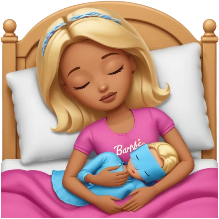 Brown skin blonde hair Barbie sleeping in bed with eyes closed emoji
