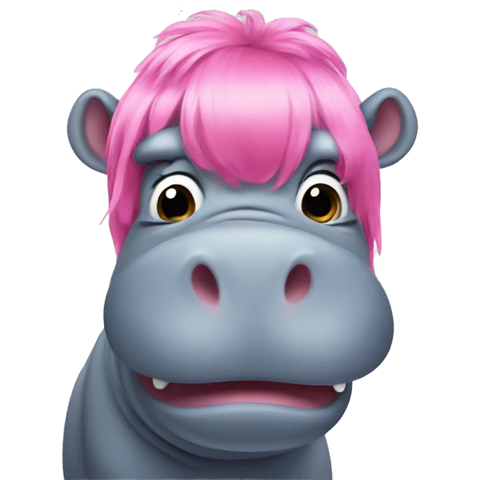 hippo with a pink wig emoji
