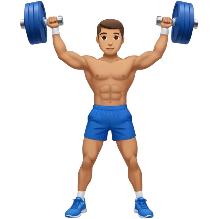 man with blue shorts doing side-lateral raise (T pose) with light dumbbells emoji