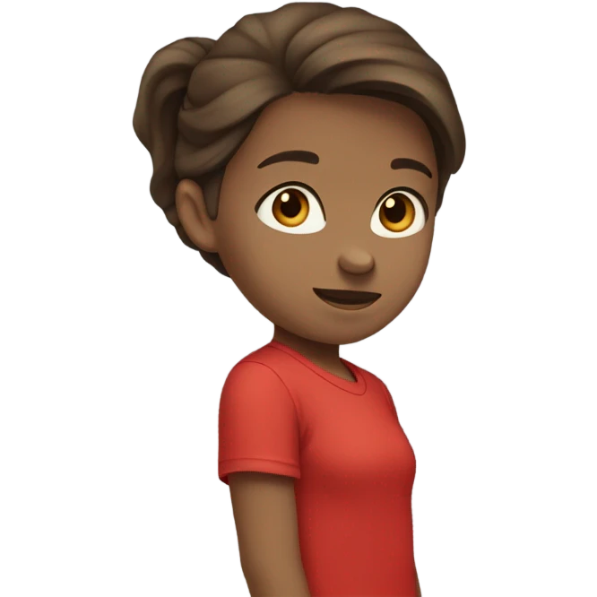 girl with brown hair and blue eyes, with medium length hair and red t shirt emoji