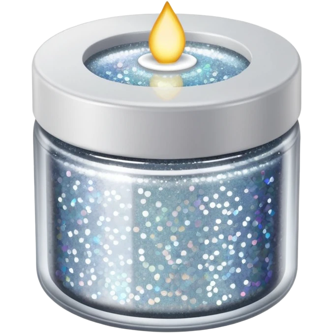 silver glitter in a small clear circular container with white lid emoji