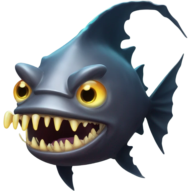 Anglerfish with a glowing lure hanging from its forehead, sharp teeth, and big eyes. emoji
