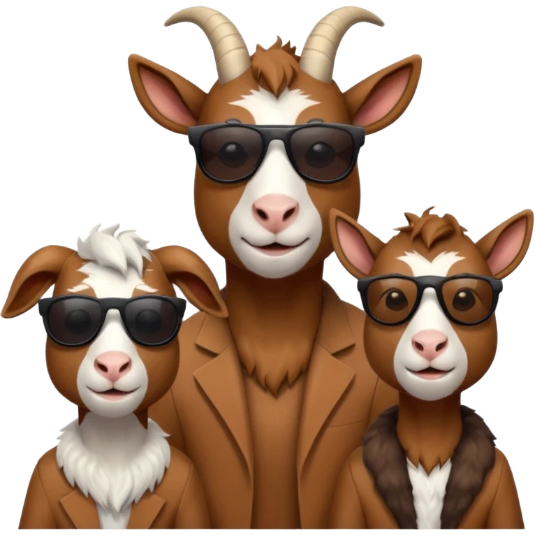 3 goats two female one tall male posing with sunglasses on  emoji
