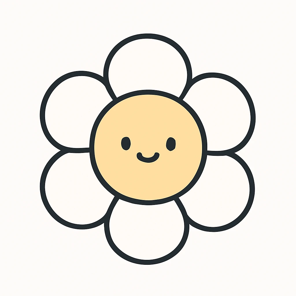 Make the plush flower with white petals and a yellow center, pastel style, round petals, gentle expression. emoji