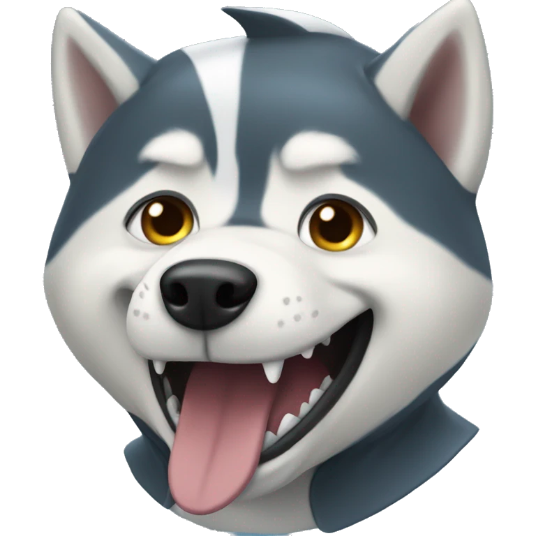 Husky wearing a shark costume emoji