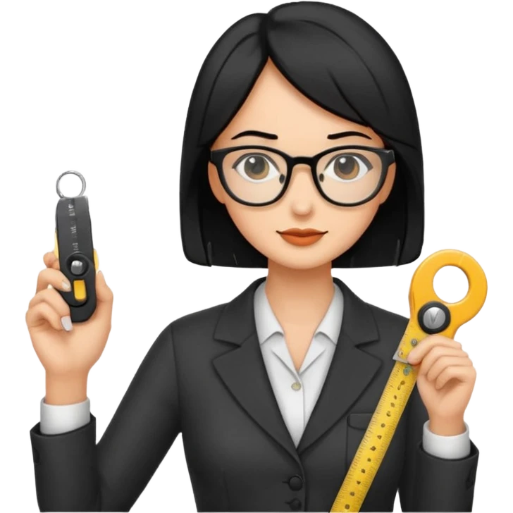 tailor woman holding measure black hair emoji