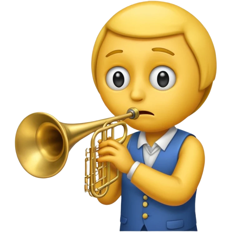 Emoji carita amarilla triste tocando el trombón emoji