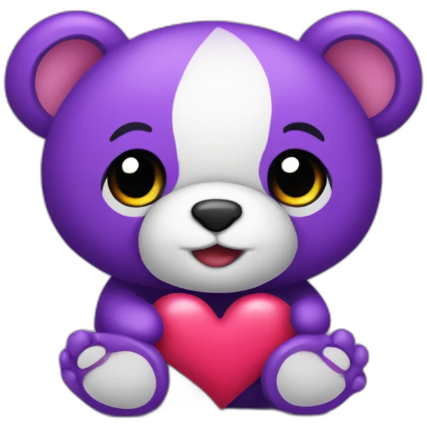 Un osito de peluche sosteniendo un corazón morado emoji