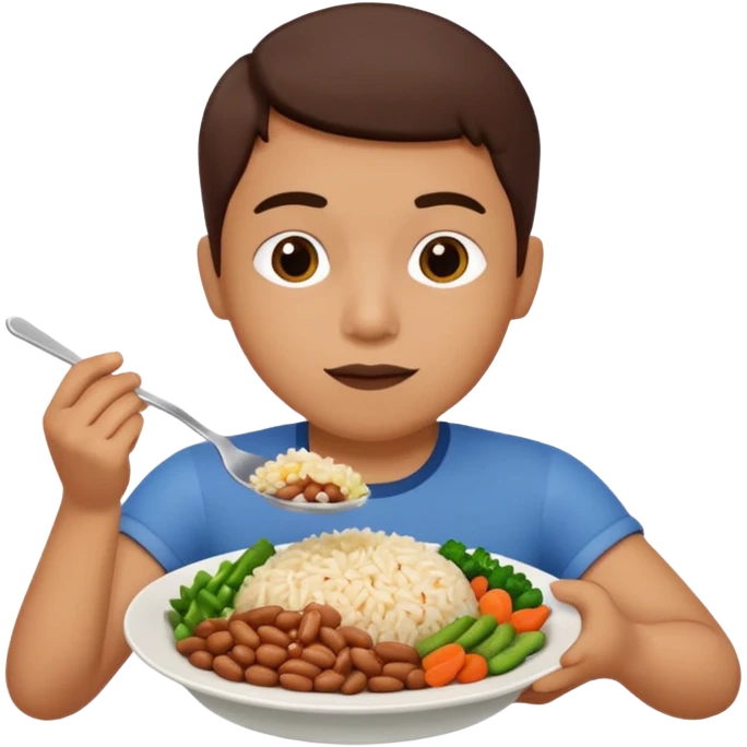 Create a person having lunch. Not a sandwich. Rice, beans, vegetables and chicken. emoji