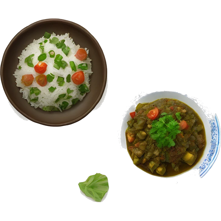 Ghormeh sabzi stew with rice and shirazi salad next to it emoji