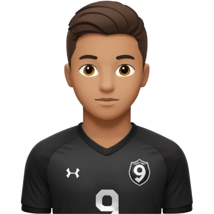 Apple iOS style 22 year old soccer player standing confident, black jersey #9, premium 3D emoji