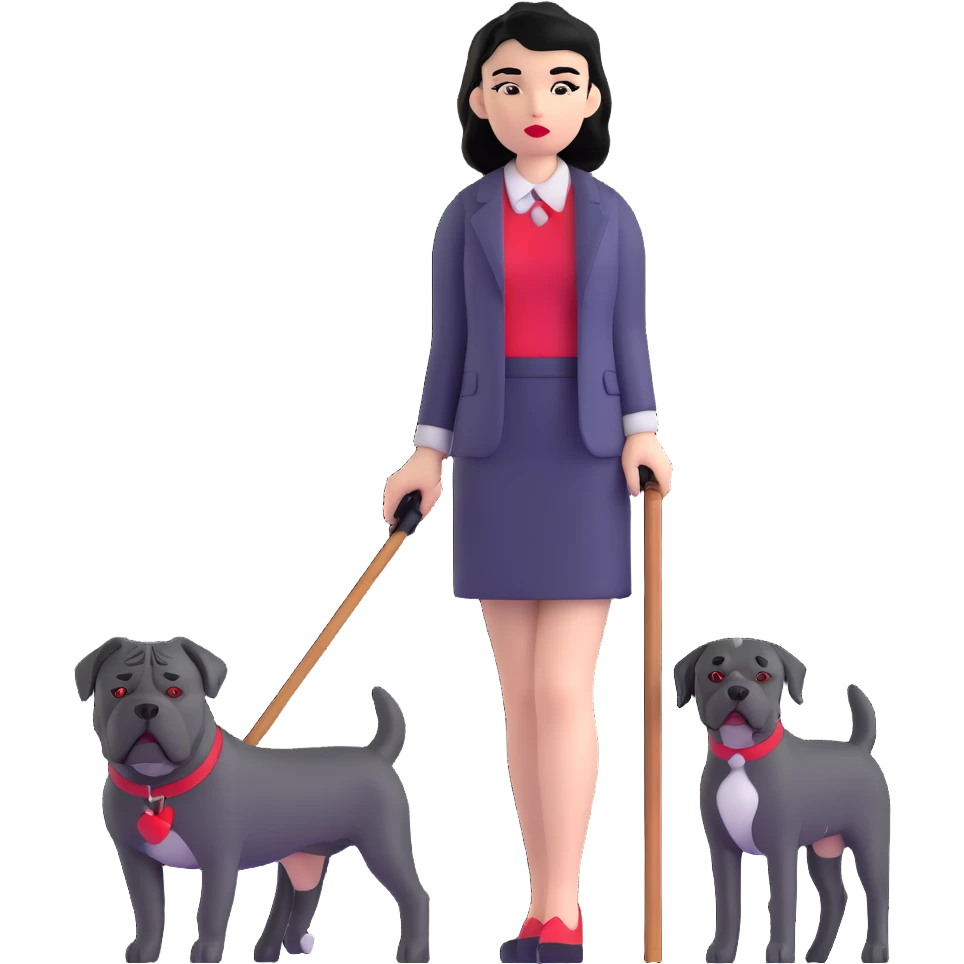 Fashionable girl with black hair and red lips with a Cane Corso dog emoji