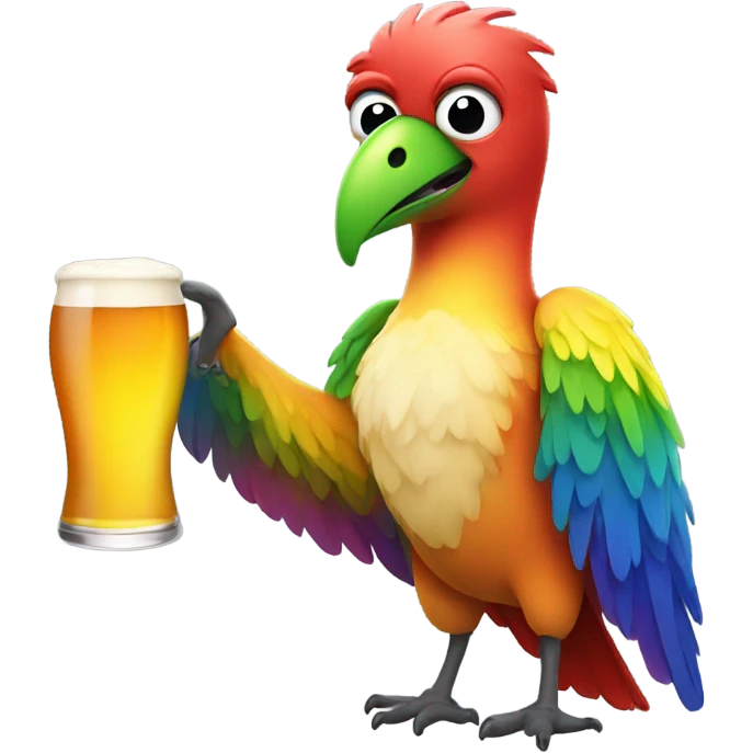 rainbow bird holding a beer emoji