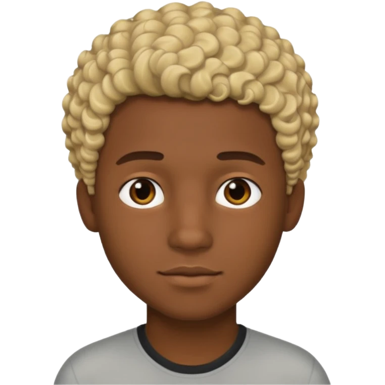 Chico joven latino, piel muy morena, pelo rubio corto rizado emoji
