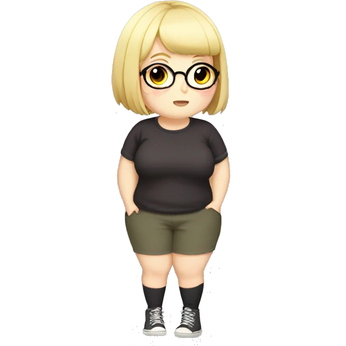 Chubby anime girl with glasses and short blonde hair full body emoji