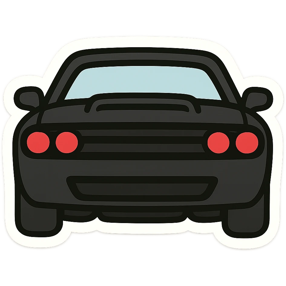 حول دودج شالانجر السوداء مع أضواء أمامية حمراء إلى ملصق إيموجي كرتوني (sticker style) emoji