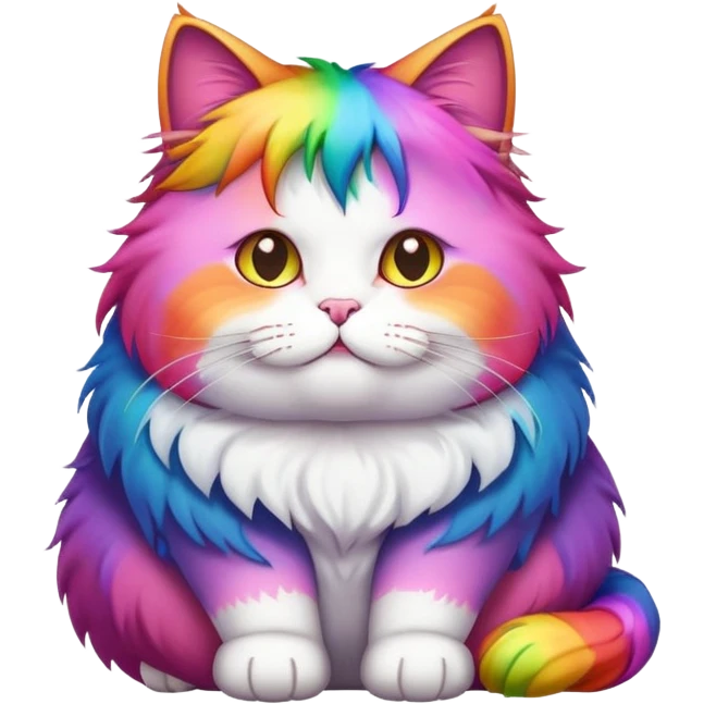 Fat cat with rainbow hair emoji