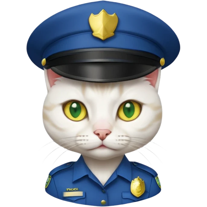 white cat police, yellow and green eyes emoji