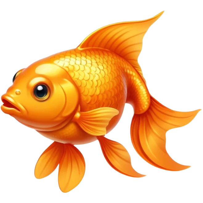 Cinematic Cute Orange Goldfish Portrait Emoji, Head tilted playfully and inquisitively, featuring a glossy, vibrant orange body with delicate, flowing fins, round, sparkling golden eyes filled with curiosity, Simplified yet irresistibly adorable features, highly detailed, glowing with a warm, friendly glow, high shine, affectionate and lively, stylized with a touch of whimsy, bright and endearing, soft glowing outline, capturing the essence of a mischievous yet loving goldfish, so playful it feels like it could swim out of the screen and into your heart! emoji