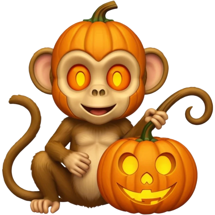 twitter emoji style monkey with jack o lantern as head emoji