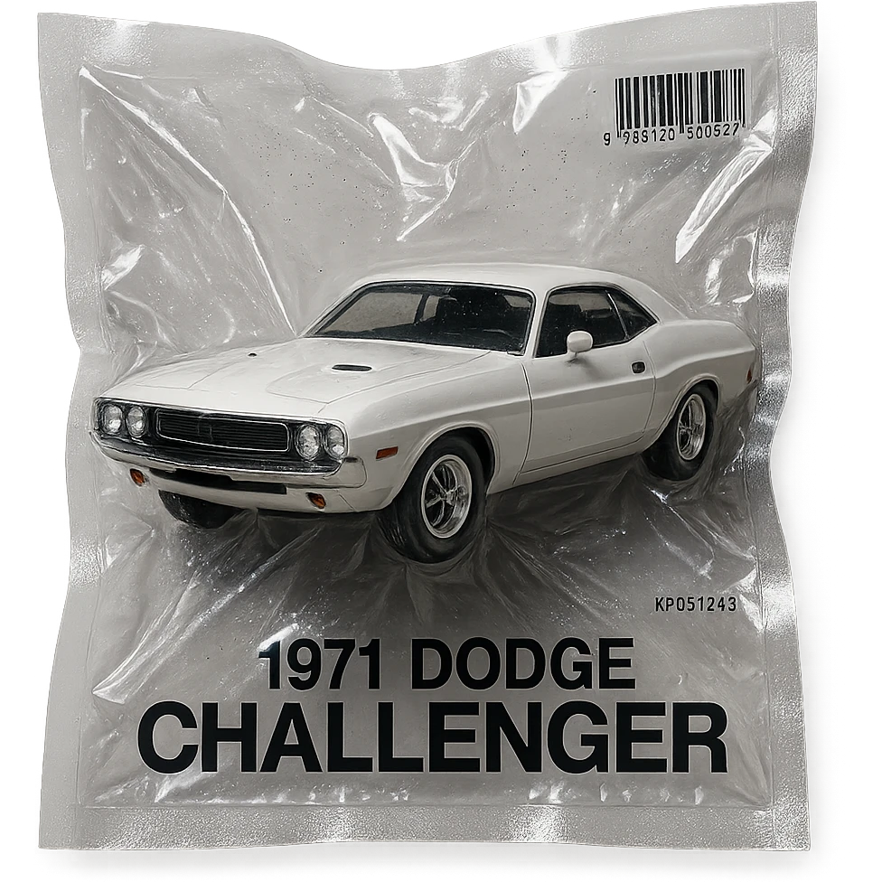 classic white 1971 Dodge Challenger, shiny and inflated, inspired by the film 'Death Proof' emoji