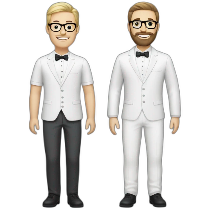 two groom, one with a dark beard and glasses and the other beardless with light hair and white skin emoji