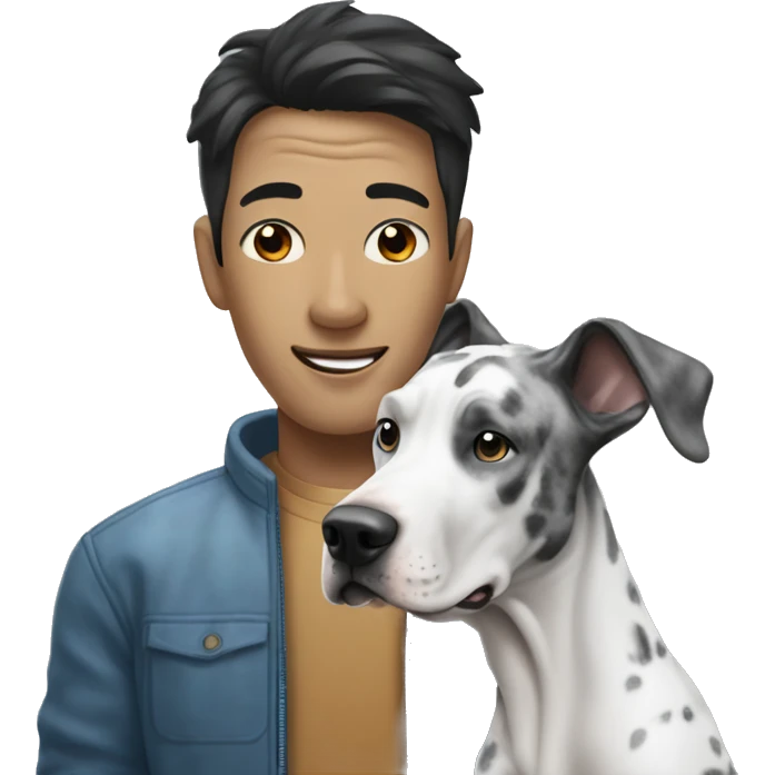 Asian man next to blue Merle great dane emoji