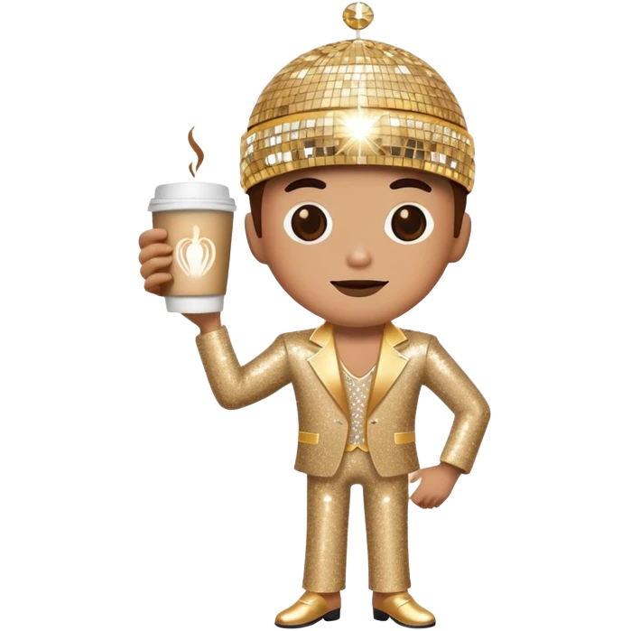 Disco dancer with coffee cup head and sparkly outfit emoji