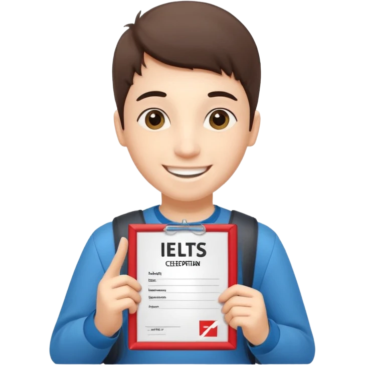 студентка радостная после успешной сдачи экзамена IELTS на 7.0 смотрит свои результаты на сертификате с текстом IELTS на белом фоне  emoji
