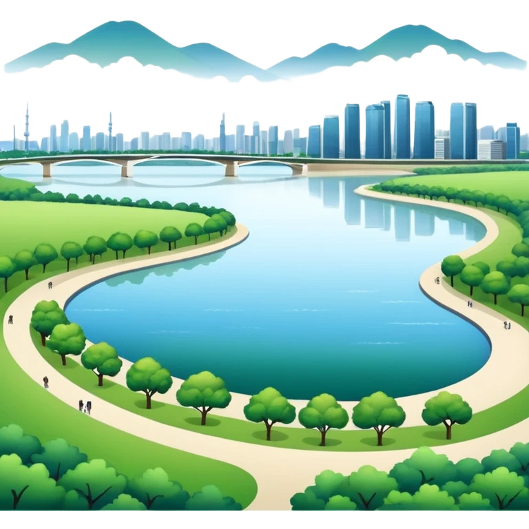 Hangang river, city skyline, and park, no border emoji