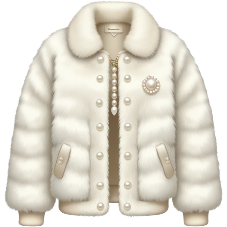 Realistic ivory faux fur jacket with pearl buttons emoji