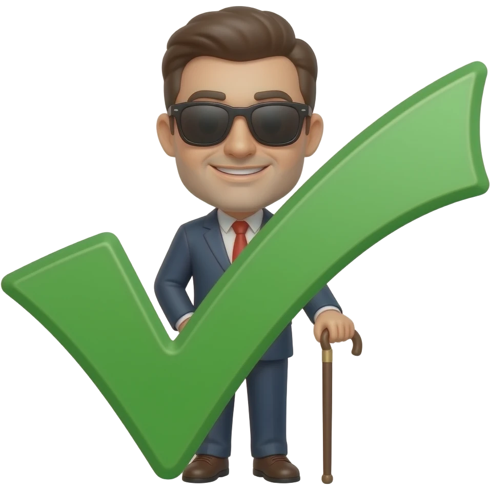 an emoji to represent blind approval of a github pull request, use the man with cane using sunglasses with a big checkmark emoji