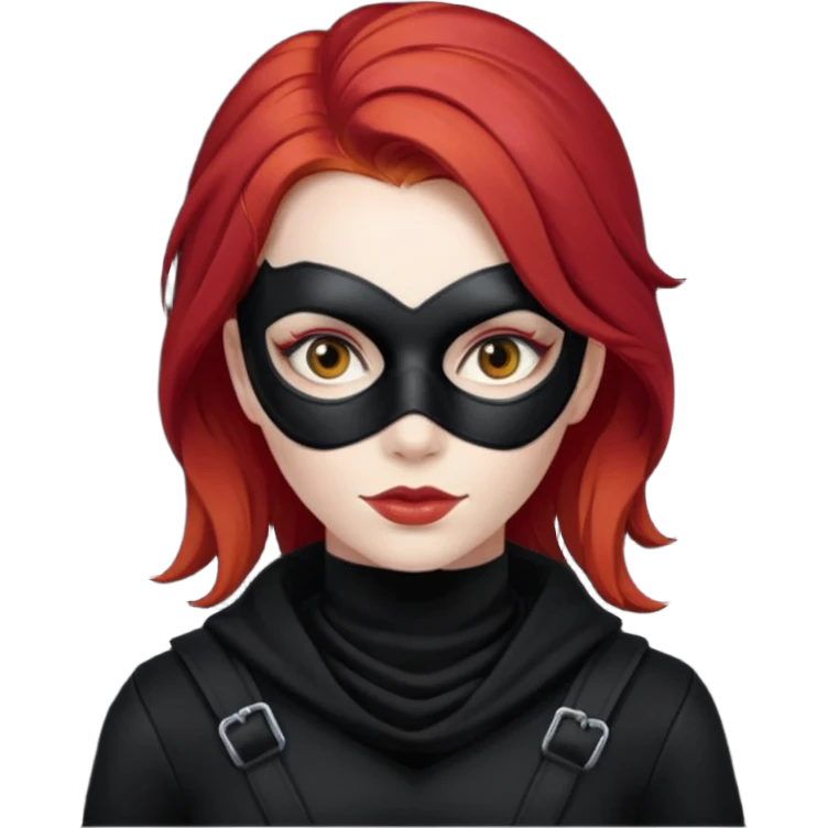 woman thief chic with robber mask and red hair emoji