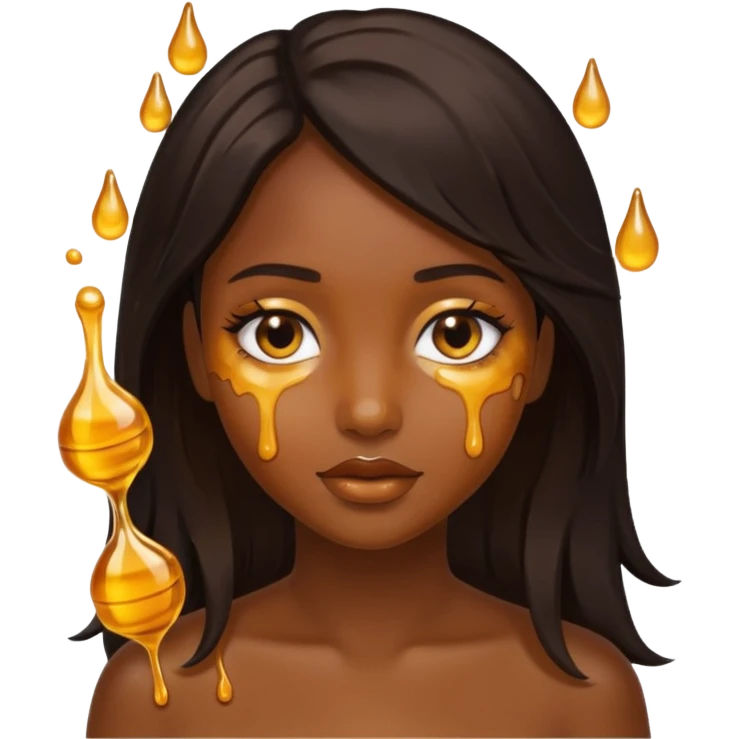 Beautiful girl, with dark hair made of real honey hair dripping honey emoji