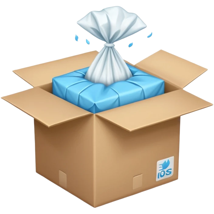 Generate a realistic emoji-style icon of the an open package which is empty and air is coming out of it. Out of the package air is coming out of it and the package is empty from the inside emoji