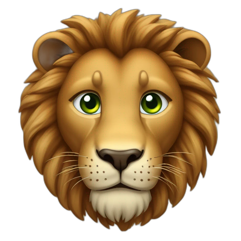 Lion fourrure marron crinière marron foncée yeux verts emoji