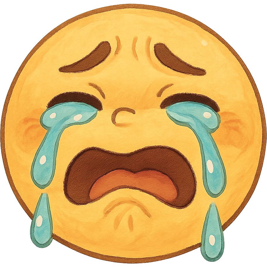 ghibli style silly sad crying emoji with expressive face emoji